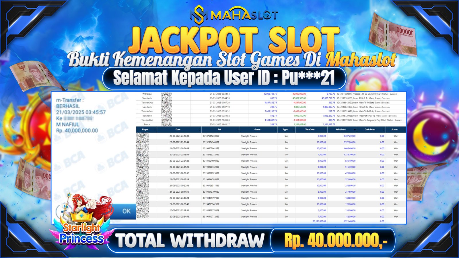 MAHASLOT JACKPOT SLOT GAMES STARLIGHT PRINCESS Rp. 40.000.000,- LUNAS