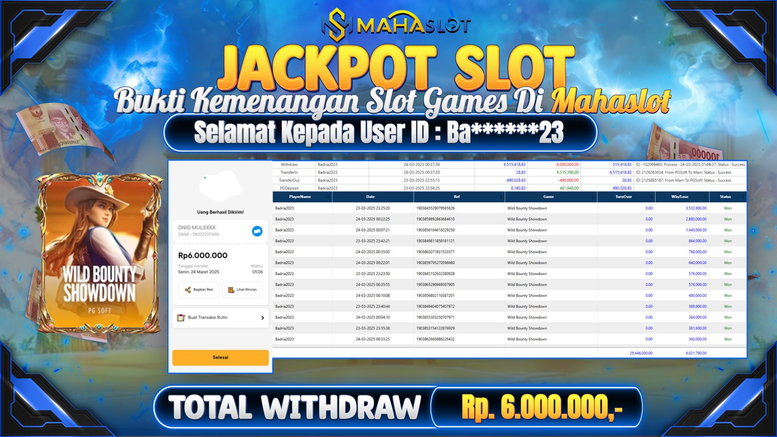 MAHASLOT JACKPOT SLOT GAMES WILD BOUNTY SHOWDOWN Rp. 6.000.000,- LUNAS