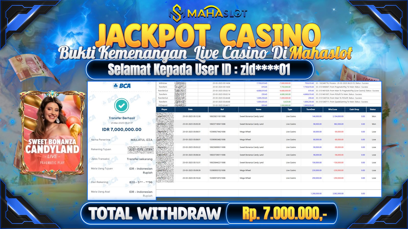 MAHASLOT JACKPOT LIVE CASINO SWEET BONANZA CANDYLAND Rp. 6.000.000,- LUNAS