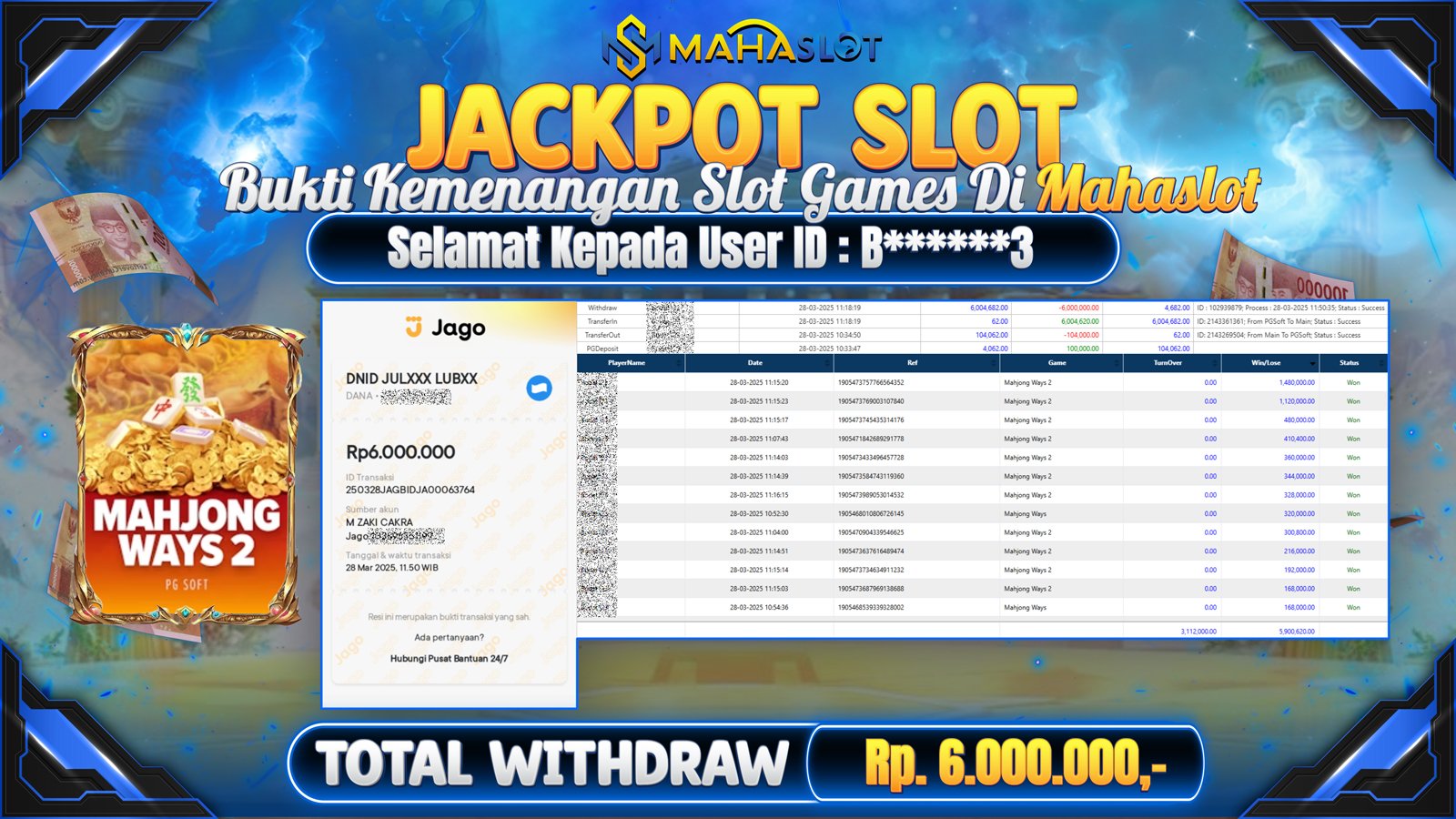 MAHASLOT JACKPOT SLOT GAMES MAHJONG WAYS 2 Rp. 6.000.000,- LUNAS