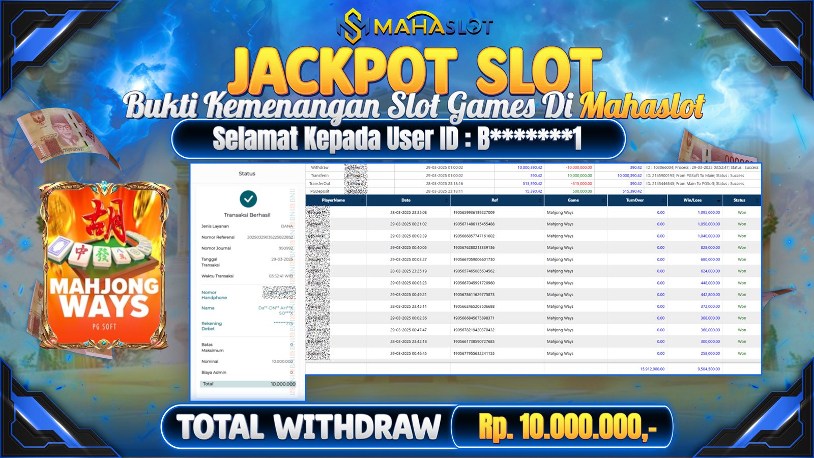 MAHASLOT JACKPOT SLOT GAMES MAHJONG WAYS Rp. 10.000.000,- LUNAS
