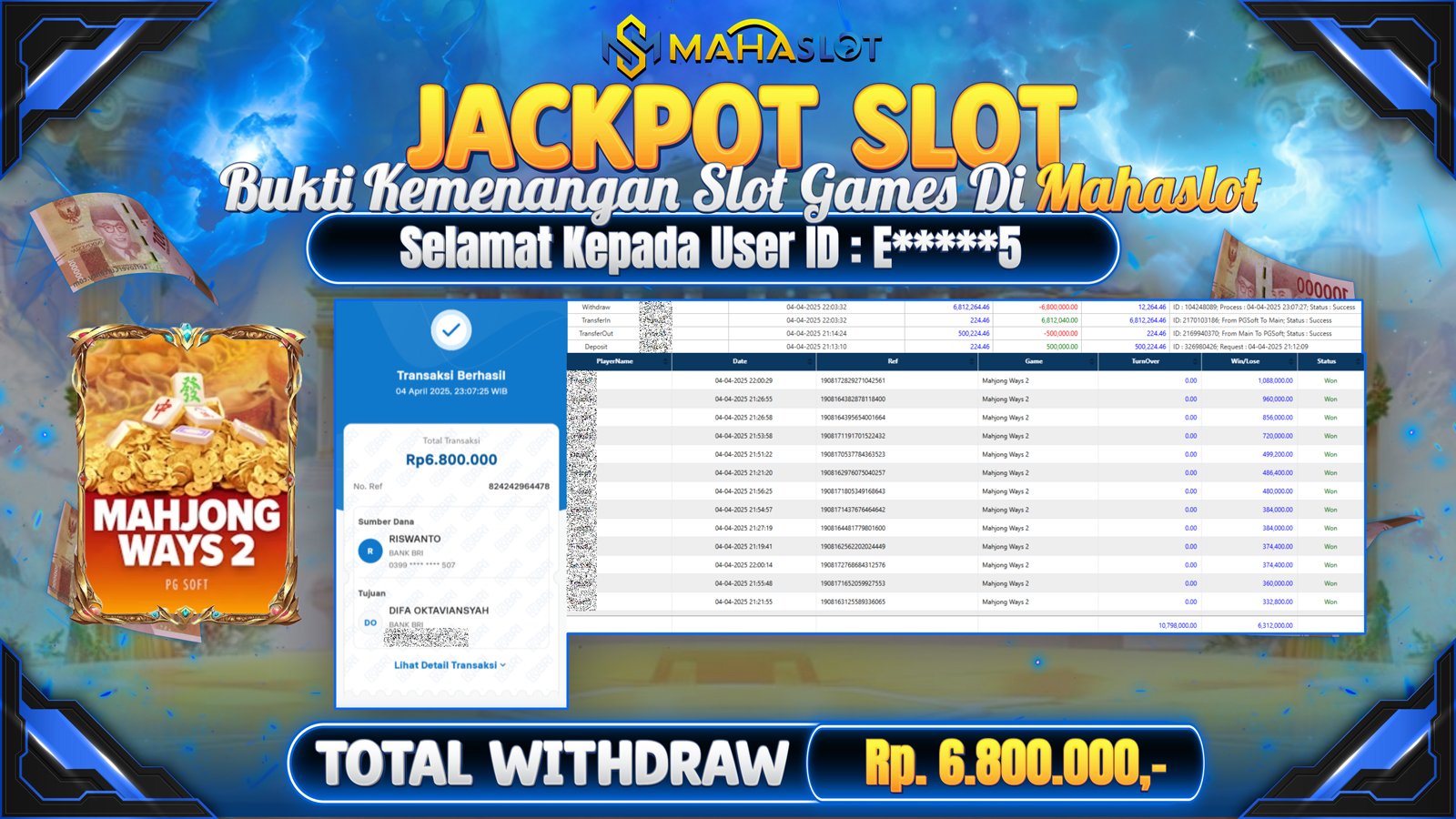 MAHASLOT JACKPOT SLOT GAMES MAHJONG WAYS 2 Rp. 6.800.000,- LUNAS