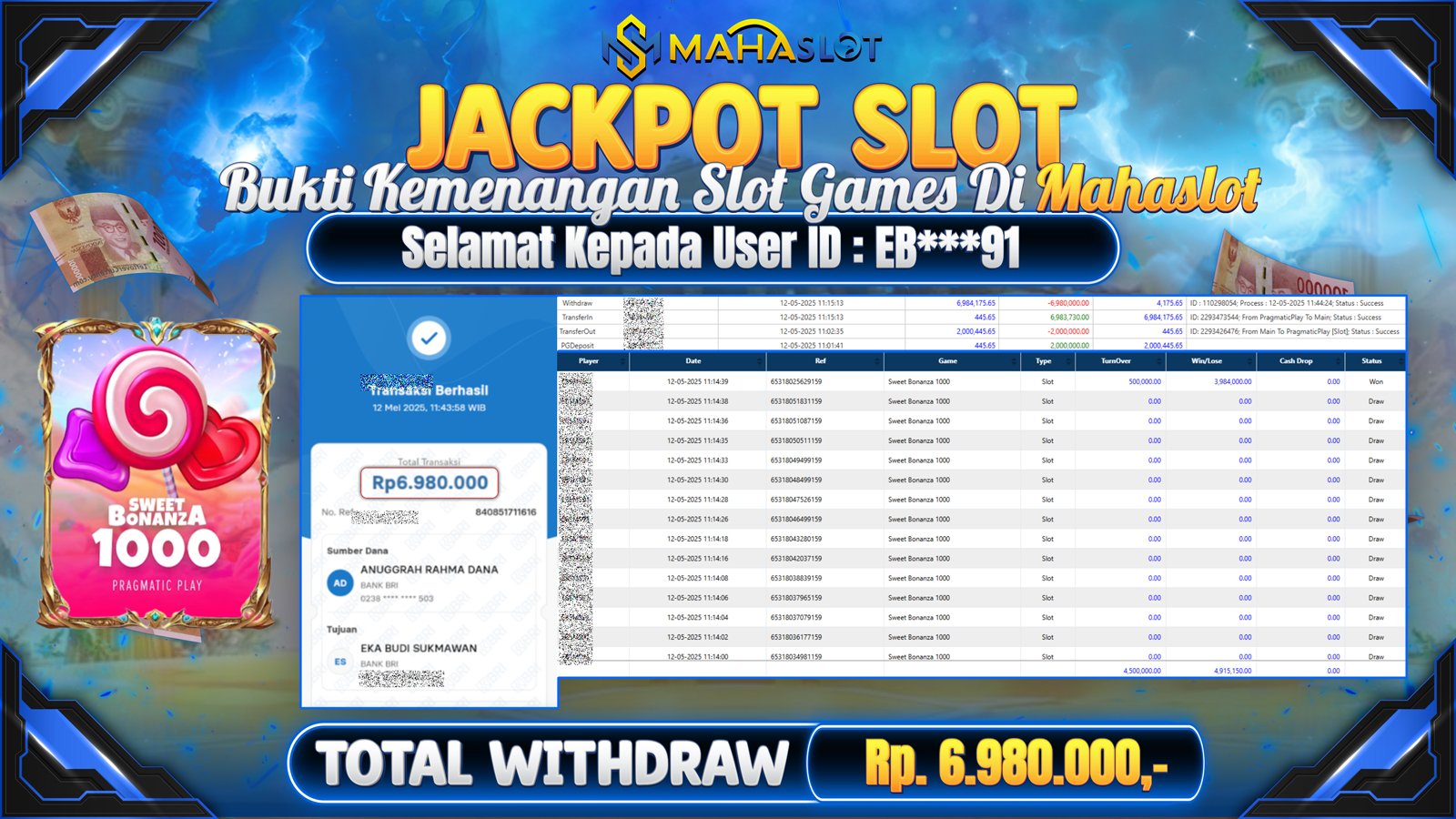 MAHASLOT JACKPOT SLOT GAMES SWEET BONANZA 1000 Rp. 6.980.000,- LUNAS