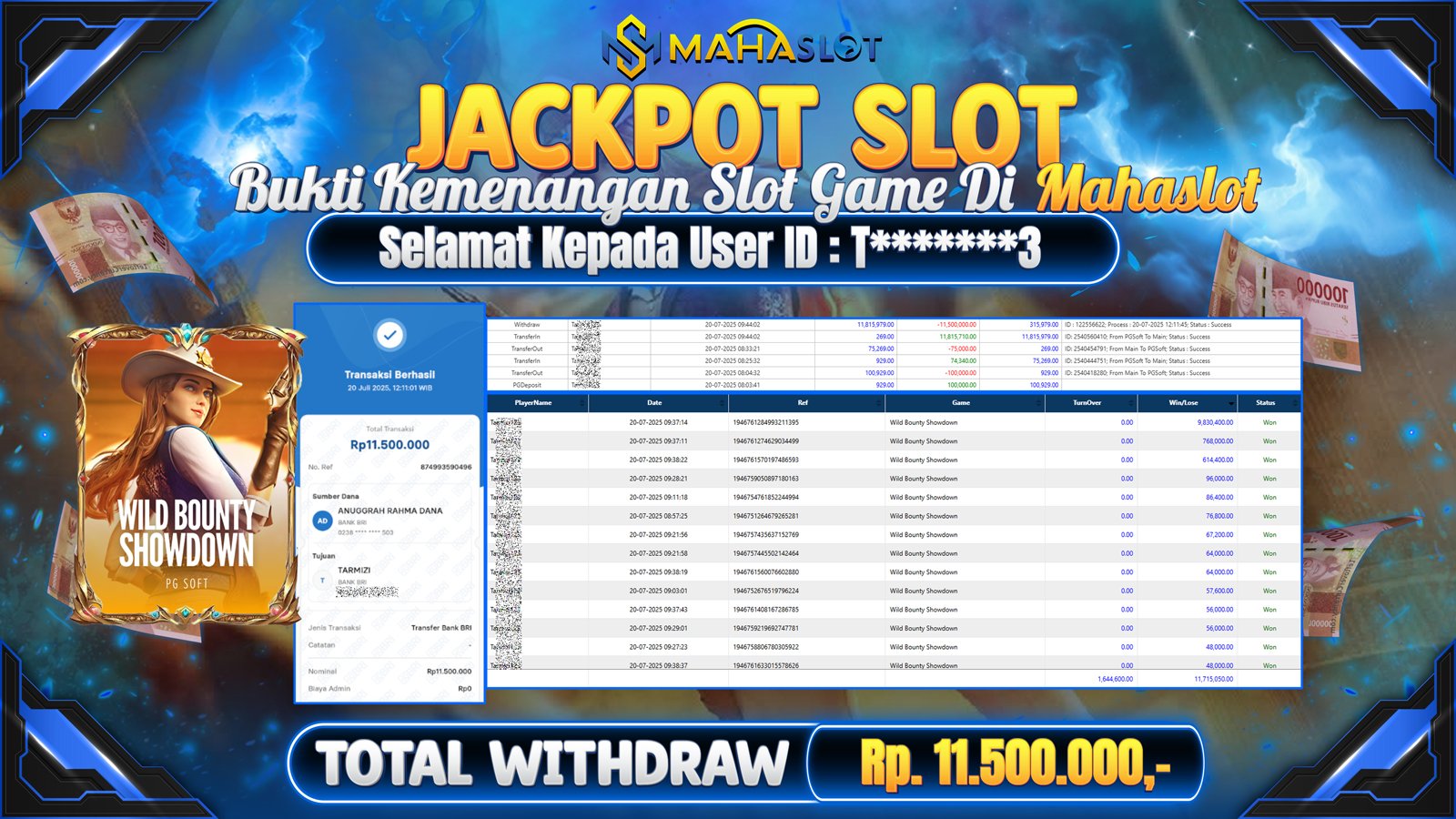 MAHASLOT JACKPOT SLOT GAME WILD BOUNTY SHOWDOWN Rp. 11.500.000,- LUNAS