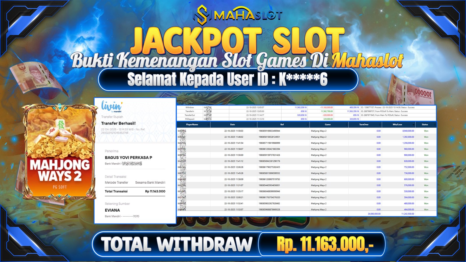 MAHASLOT JACKPOT SLOT GAME MAHJONG WAYS 2 Rp. 11.163.000,- LUNAS