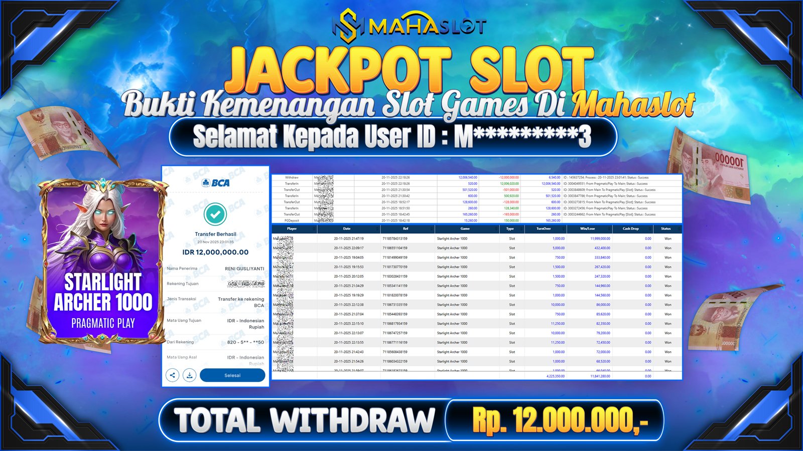 MAHASLOT JACKPOT SLOT GAME STARLIGHT ARCHER 1000 Rp. 12.000.000,- LUNAS