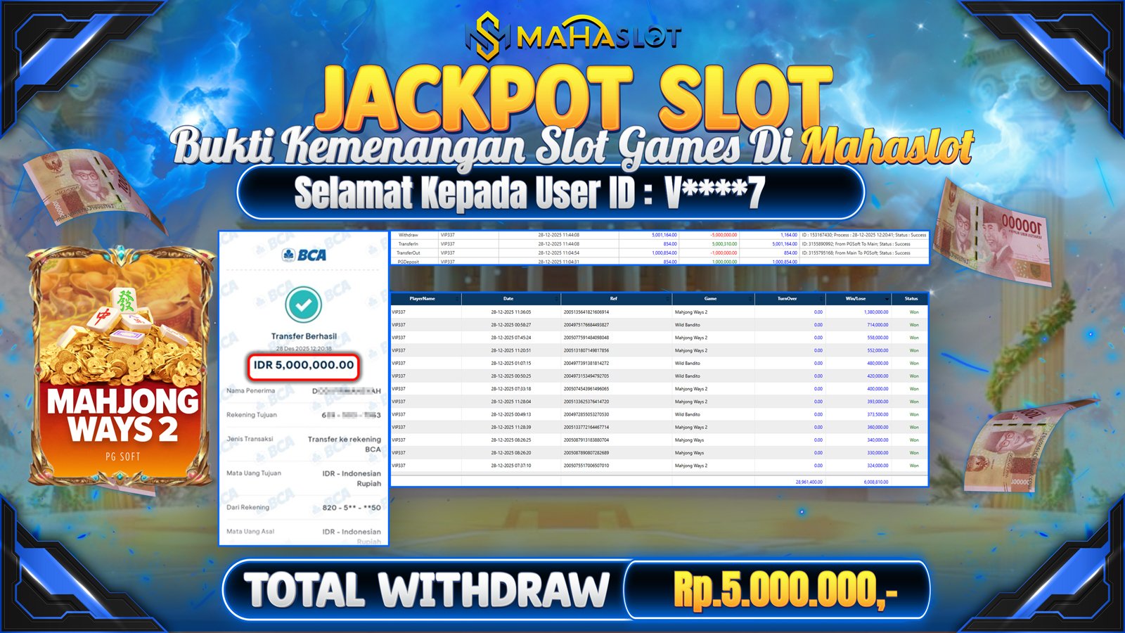 MAHASLOT JACKPOT SLOT GAME MAHJONG WAYS 2 Rp. 5.000.000,- LUNAS