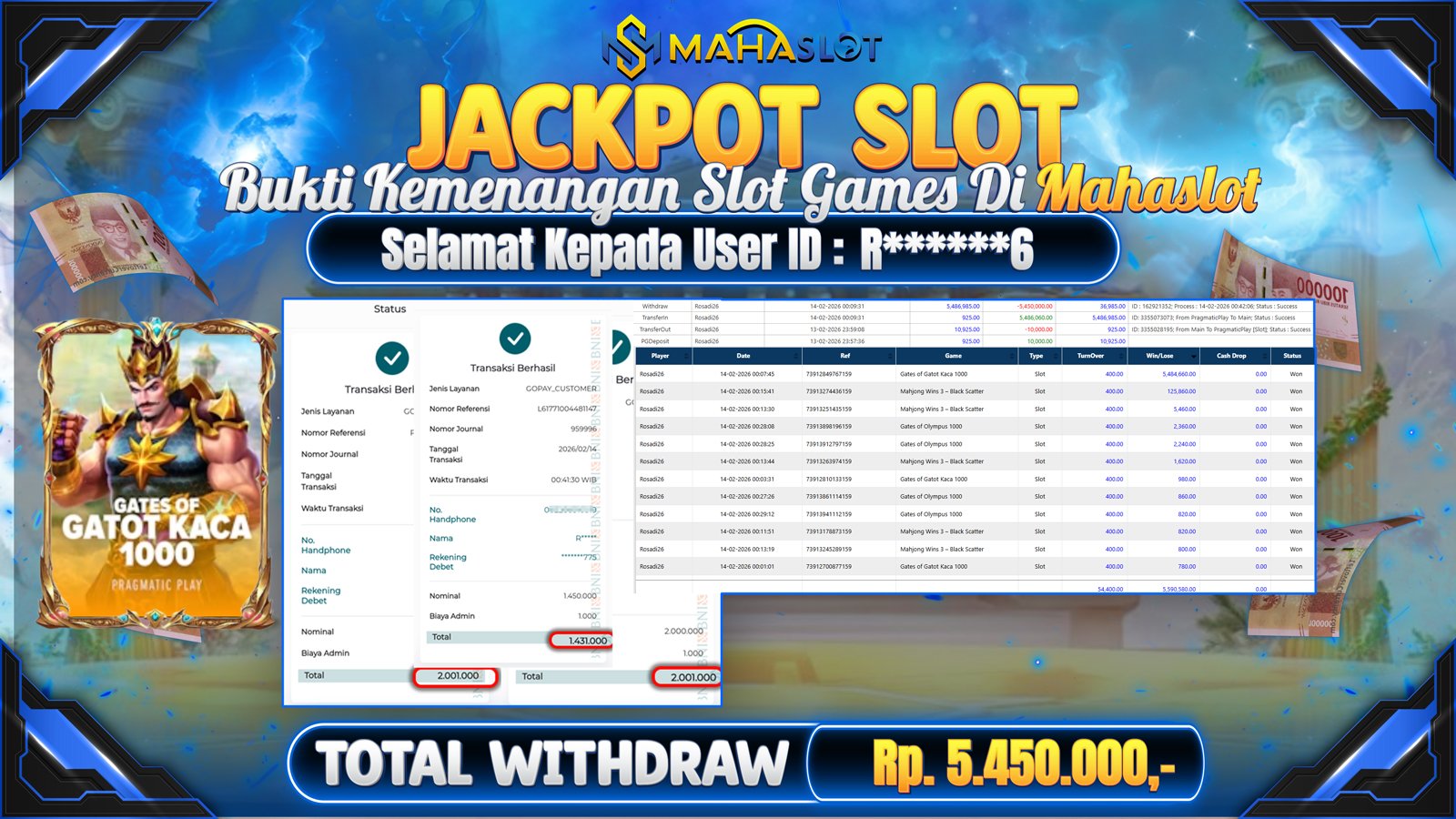 MAHASLOT JACKPOT SLOT GAME GATES OF GATOT KACA 1000 Rp. 5.450.000,- LUNAS