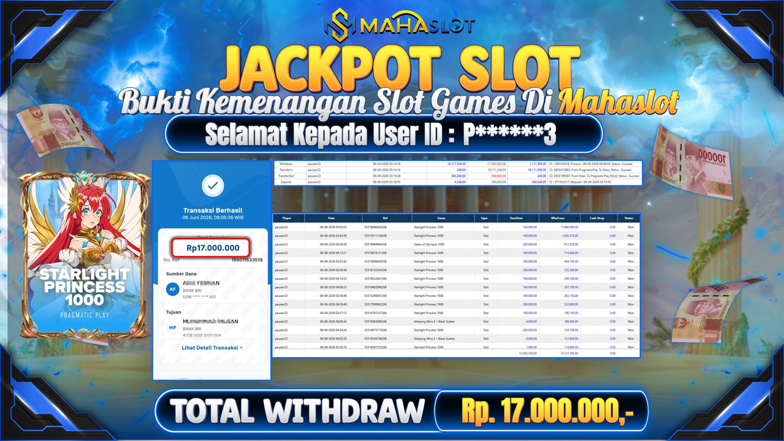 MAHASLOT JACKPOT SLOT GAME STARLIGHT PRINCESS 1000 Rp. Rp.17.000.000,- LUNAS