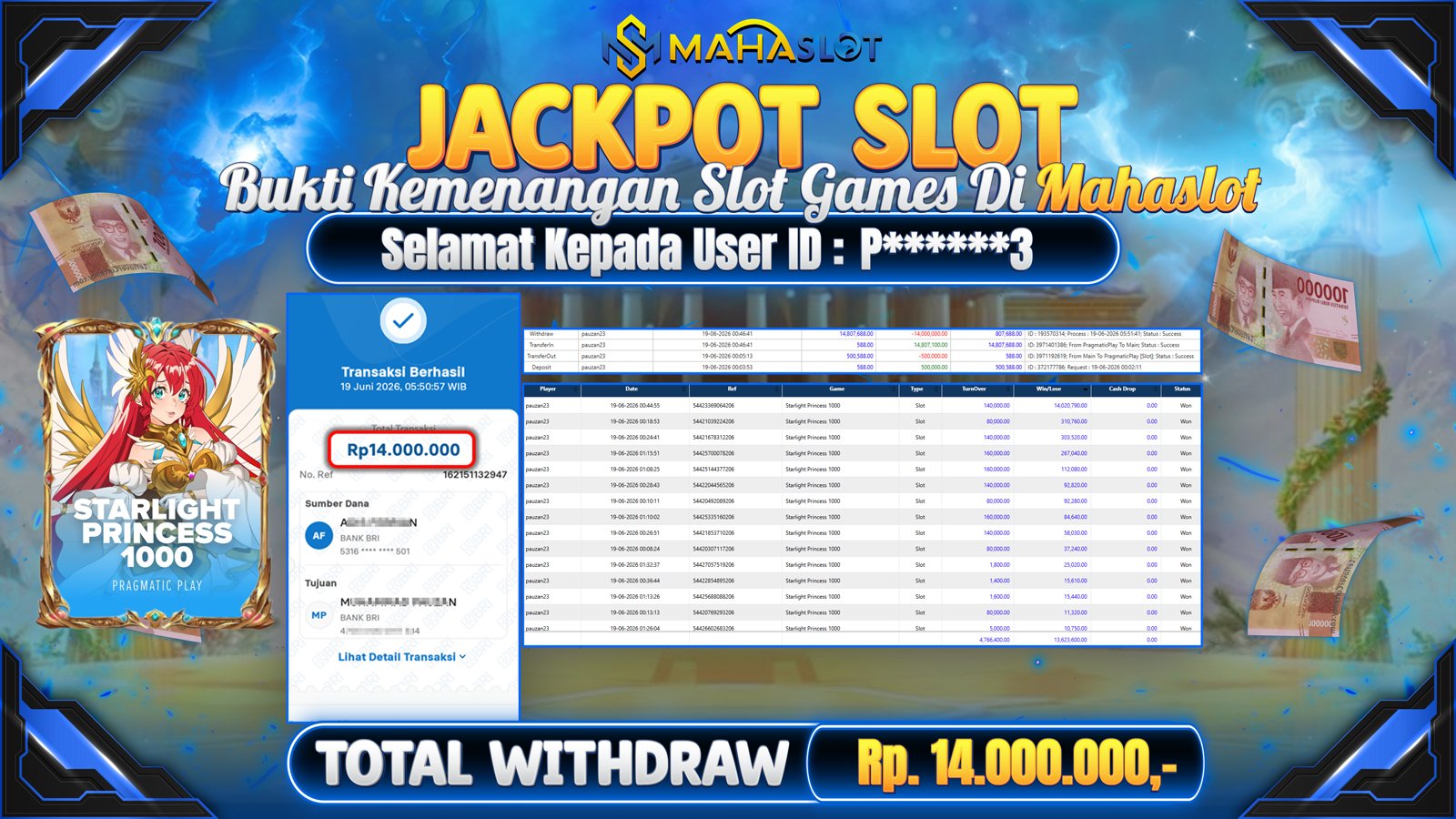 MAHASLOT JACKPOT SLOT GAME STARLIGHT PRINCESS 1000 Rp. Rp.14.000.000,- LUNAS