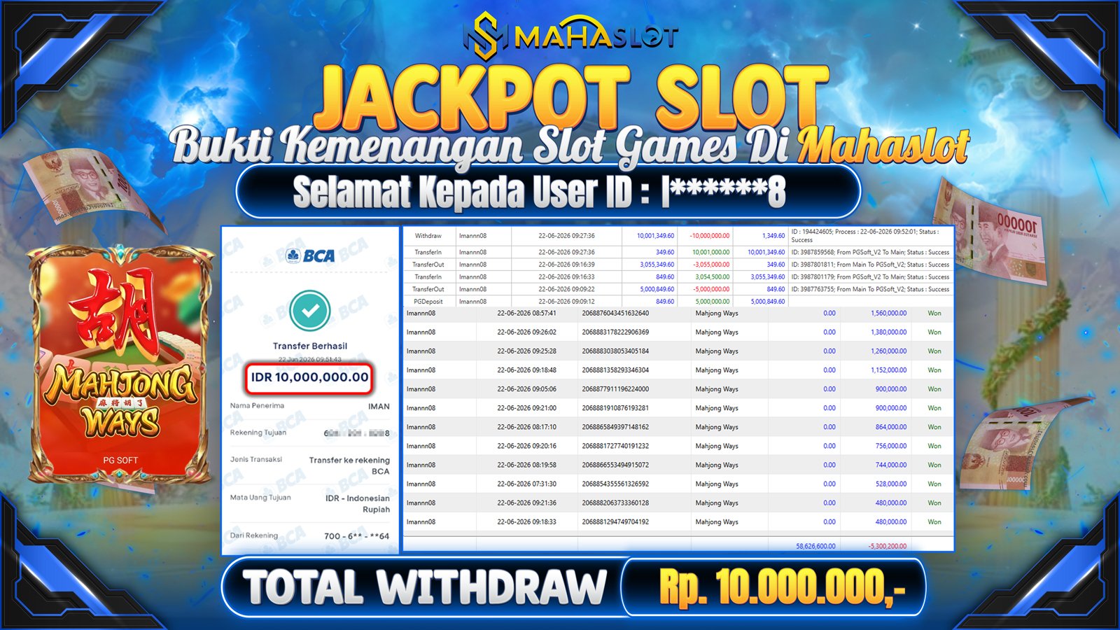 MAHASLOT JACKPOT SLOT GAME MAHJONG WAYS Rp. Rp.10.000.000,- LUNAS