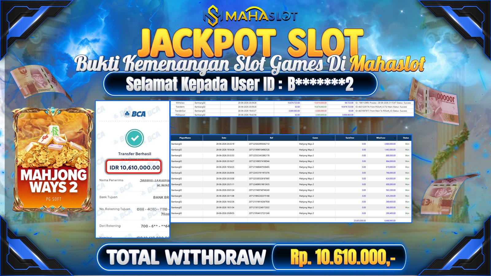 MAHASLOT JACKPOT SLOT GAME MAHJONG WAYS 2 Rp.10.610.000,- LUNAS