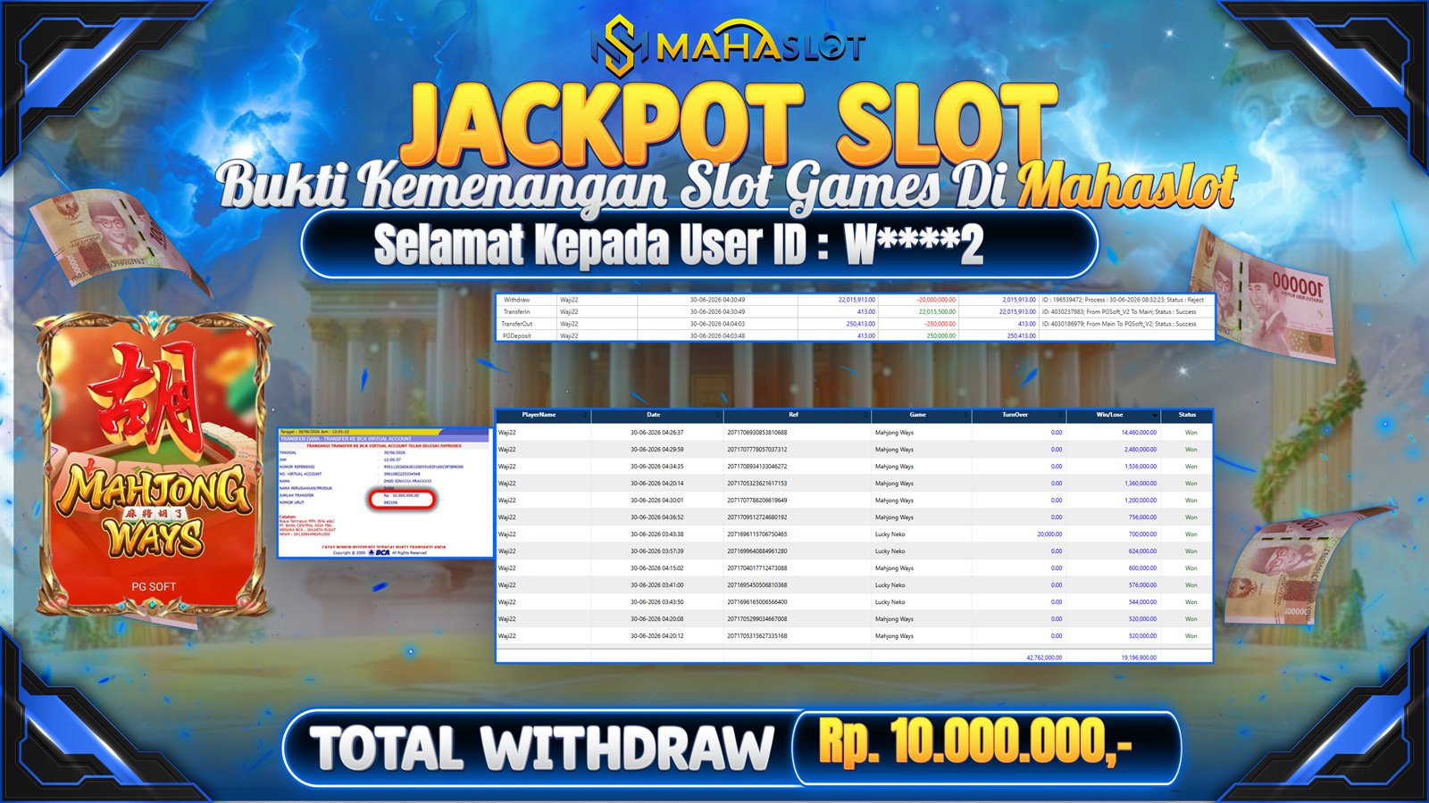 MAHASLOT JACKPOT SLOT GAME MAHJONG WAYS  Rp.10.000.000,- LUNAS