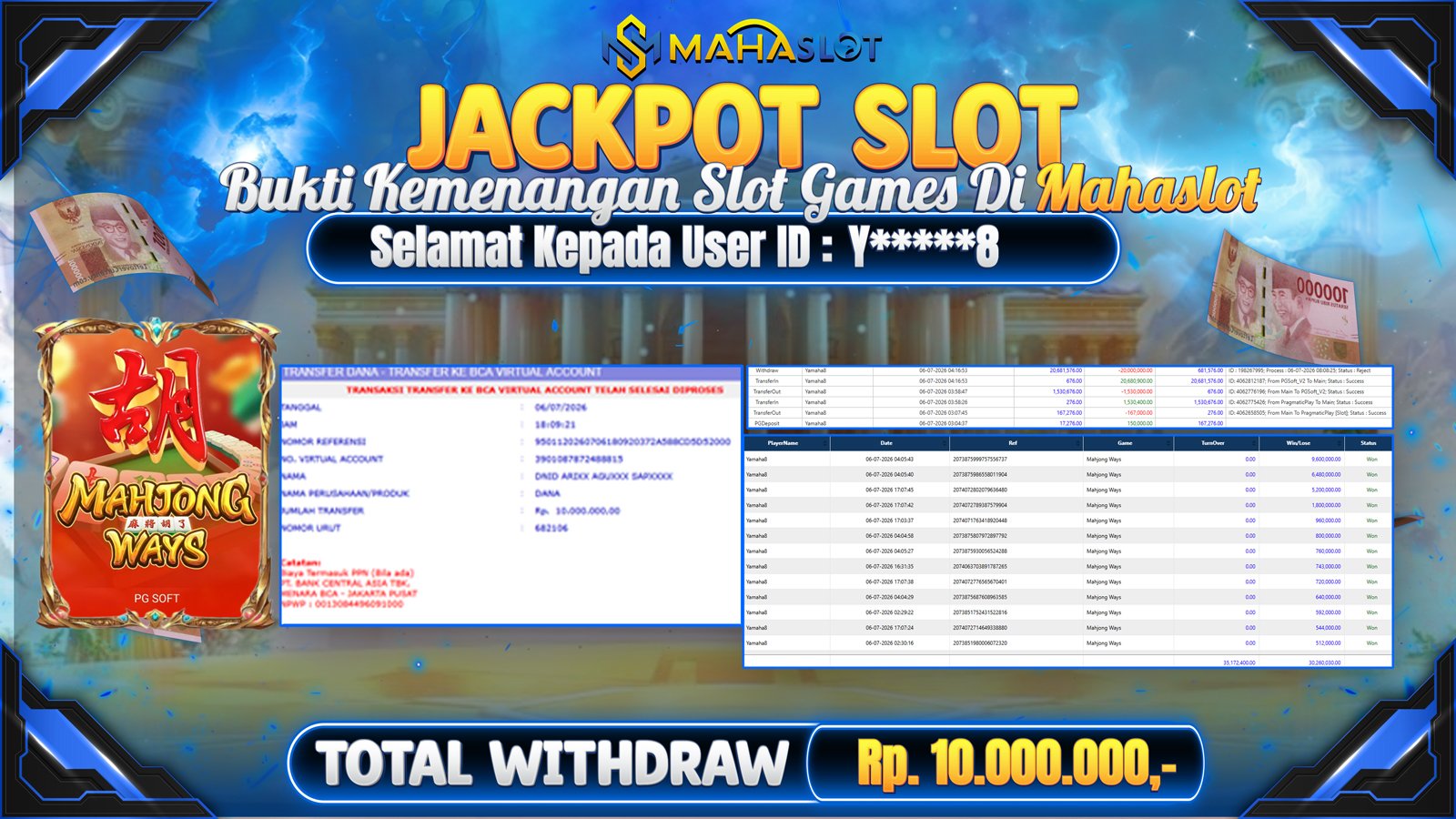 MAHASLOT JACKPOT SLOT GAME MAHJONG WAYS Rp.10.000.000,- LUNAS
