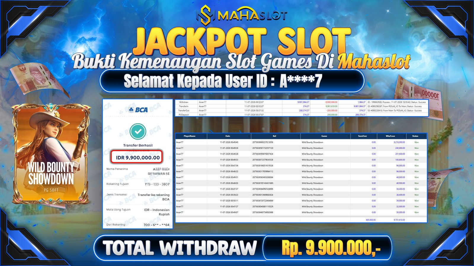 MAHASLOT JACKPOT SLOT GAME WILD BOUNTY SHOWDOWN Rp.5.194.000,- LUNAS