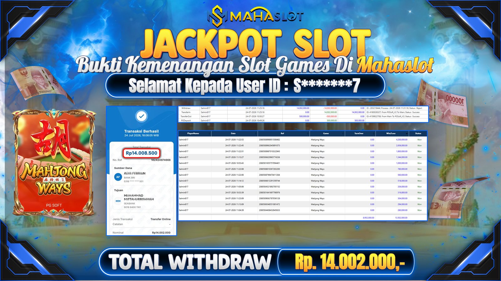 MAHASLOT JACKPOT SLOT GAME MAHJONG WAYS  Rp.14.002.000,- LUNAS